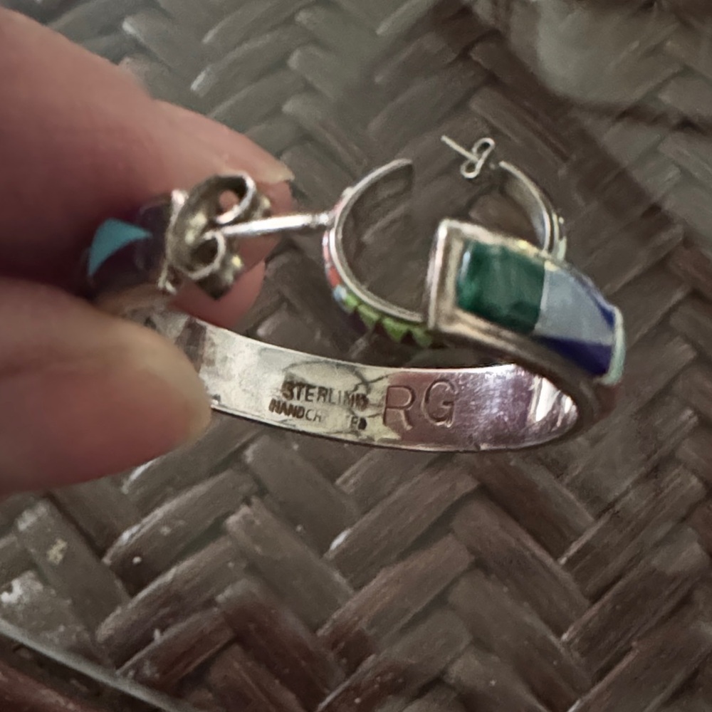 Colorful Inlay Hoop Earrings - Multi-Color - Picture 3 of 3